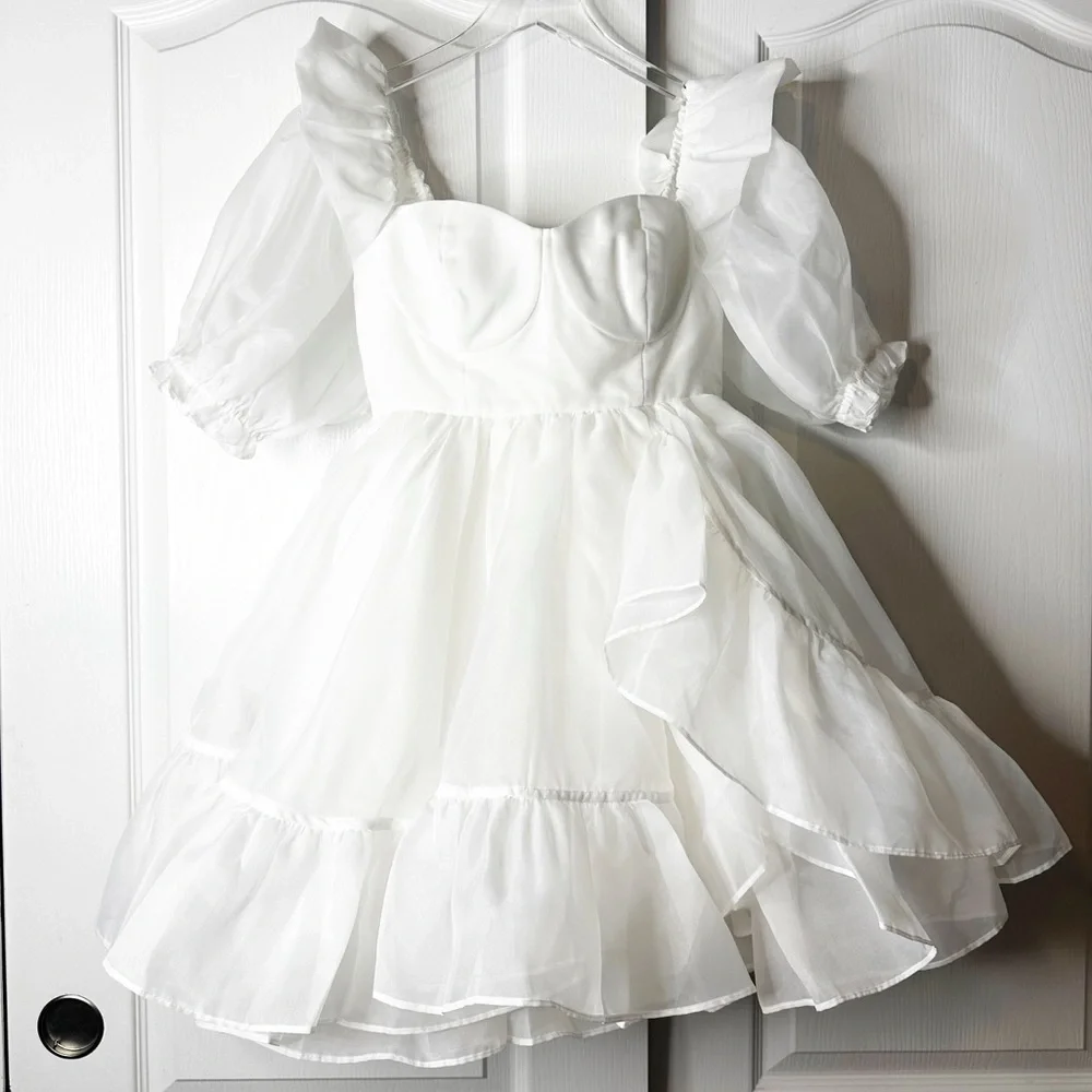 Selkie Ivory Bebe Bloom Dress Size XS NWT Puff Sleeve Organza Mini Bridal - Picture 7 of 16